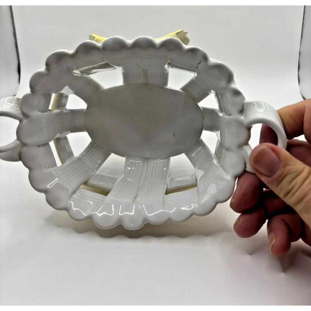 Hand made Porcelain Woven Basket Pottery Casa Fina Portugal